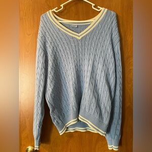 John Galt Cable Knit V Neck Sweater